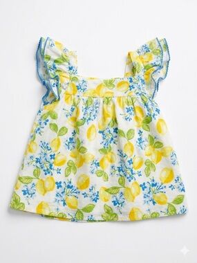 Euro Summer Isaac Mizrahi Kids Lemon & Floral Flutter Sleeve Top - Size 7/8